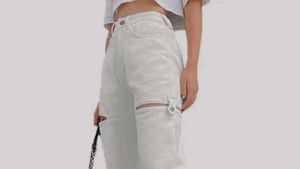 White Cut-Out Wide Leg Jeans