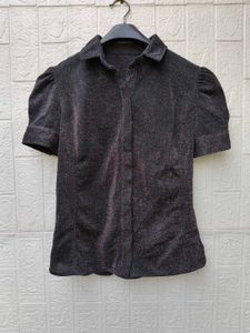 Korean Pintrest Sparkly Puff Sleeve Button-Up Shir