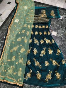 Mehndi Theme Unstitched Material On Lehena