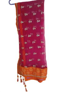 Vibrant Pink & Orange Embellished Saree