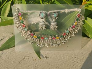 Boho Oxidized Silver Necklace & Earrings