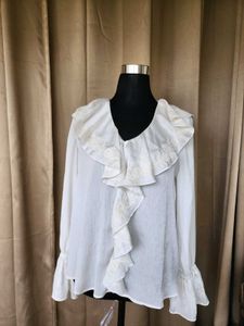 White Embroidered Ruffle Blouse