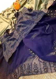 Elegant Navy Blue Saree with Embellishments