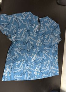 Blue Floral Flutter Sleeve Top