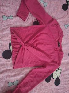 Chic Pink Ribbed Twist-Front Top