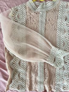 Chic Lace Detail Sheer Sleeve Top