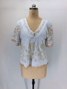 Light Blue Floral Embroidered Blouse