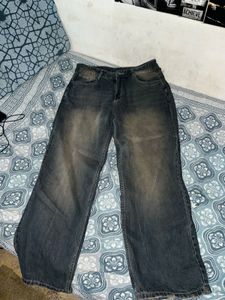 Wide Leg Washed Denim Jeans