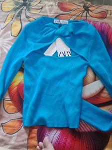 Zara Ribbed Blue Top