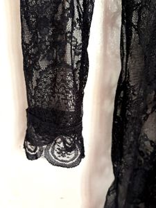 Elegant Sheer Black Lace Collared Dress