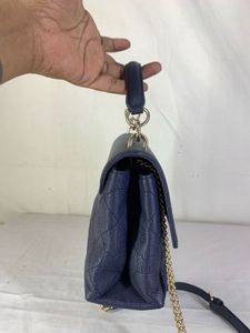 Metrocity Navy Blue Quilted Leather Crossbody Bag