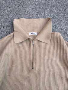 Oversized Beige Quarter Zip Sweater
