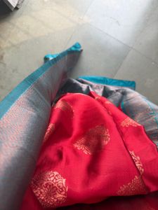 Elegant Red Saree with Grey Border