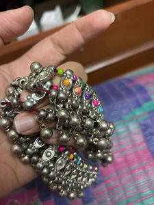 Silver Anklets with Colorful Accents