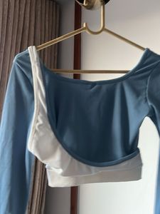 Blue &amp; White Cropped Long Sleeve Top