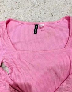 Chic Pink Puff Sleeve Square Neck Top
