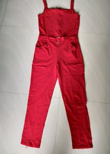 Red Sleeveless Belted Jumpsuit Size 34 + FREE Jack