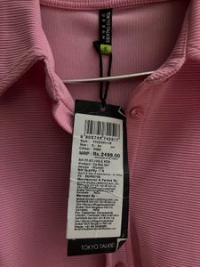 Pink Textured Button-Up Shirt and Pants Co-ord Set