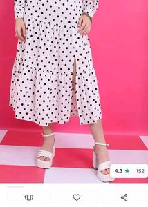 Polka Dot Long Skirt with Slits