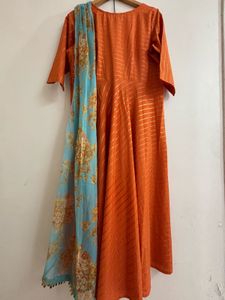 Sequined Empire Ethnic Dress with Attached Dupatta