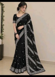 Elegant Black Embroidered Saree
