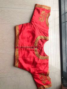 Vibrant Red Saree with Gold Border