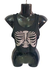 Shein Size S/M Ribbed Skeleton Print Crop Tank Top