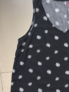 Cute Black Leaf Print Sleeveless Top