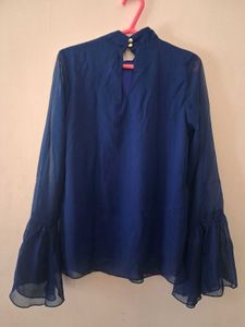 Shein Royal Blue Bell Sleeve Top