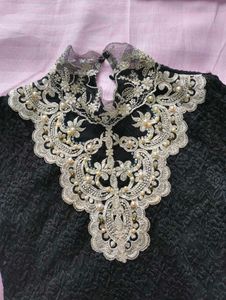 Black Embellished Neckline Top