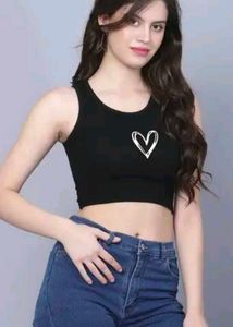 👉 “Trendy Black Heart Print Crop Top for Women |