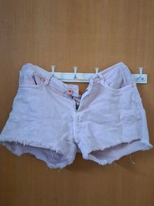 Cute Pink Embroidered Denim Shorts
