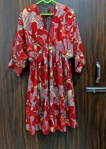Boho Red Paisley Print Mini Dress