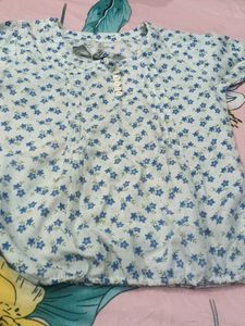 Blue Floral Print Blouse