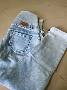 Light Wash Lace-Up Denim Jeans