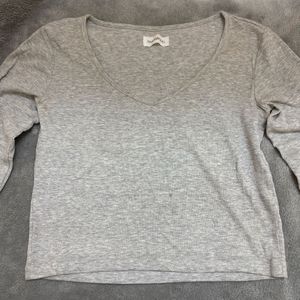 Gray Long Sleeve V-Neck Tee
