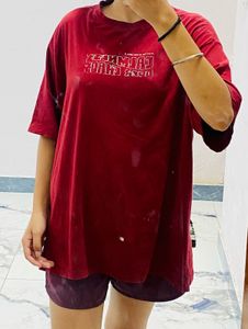 Maroon oversized Graphic T-Shirt