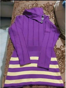 Purple Knit Sweater with Button Detail