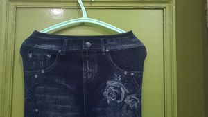 Blue Denim skirt with Rose Pockets
