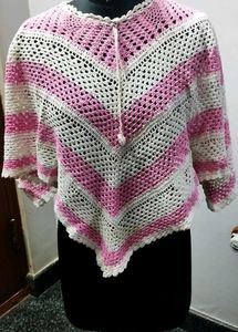 Handmade Crochet Pink &amp; White Cape