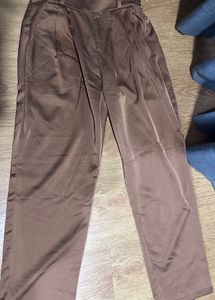 Brown Satin Wide Leg Pants