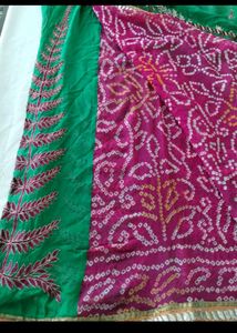 Bandhani Saree - Pink &amp; Teal