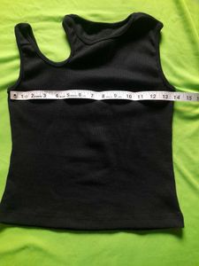 Black Ribbed Crop Tank Top Asymmetric Shoulder Cut