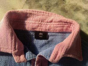 Blue Textured Crop Top with Pink Collar