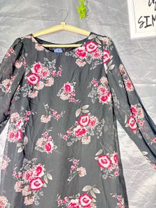Sheer Floral Print Dress