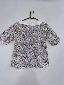 Floral Print Top with Peter Pan Collar