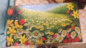 new unused Folding Table with Floral Scene