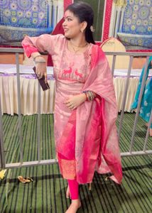 Beautiful Pink Kurta Set with Deer Print