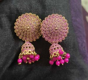 2 Jhumka Earings Pink &  Maroon