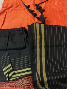 Vibrant Orange Kurta Set with Black Dupatta